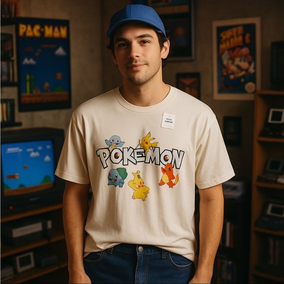 Old Navy Men Pokemon Gender-Neutral Graphic T-Shirt XLARGE Creme - Picture 1 of 10
